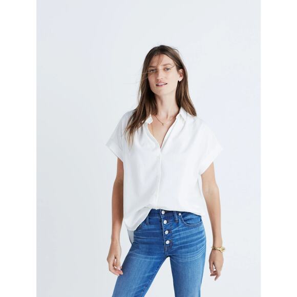 Madewell Tops - Madewell Central Shirt in Pure White Size L Cotton and Modal